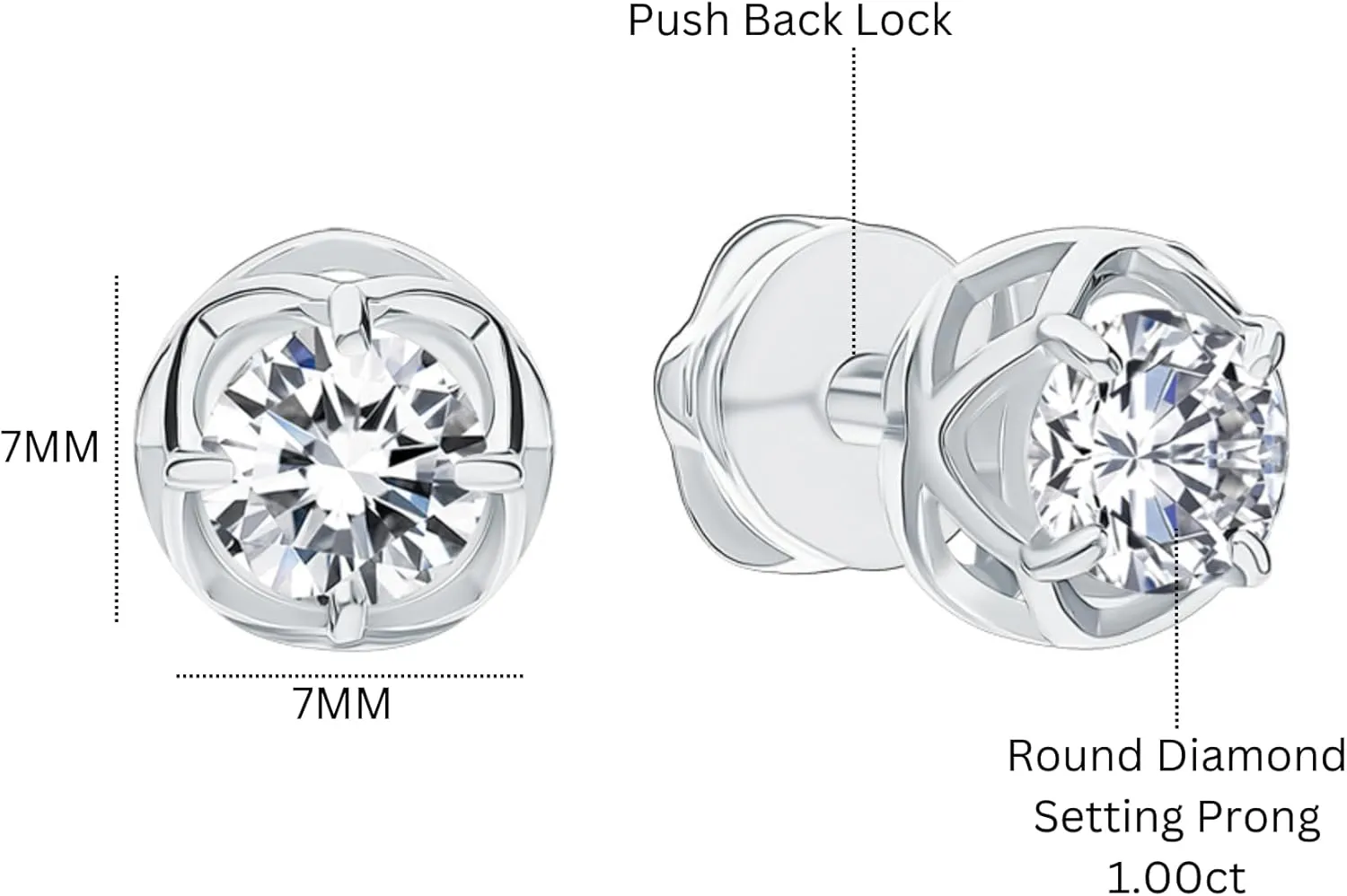 14K Gold Floral Round Diamond (1.00ct) Stud Earring, Solitaire Accent Clover Design, Minimalist Dainty Jewelry, Elegant Gift for Her.