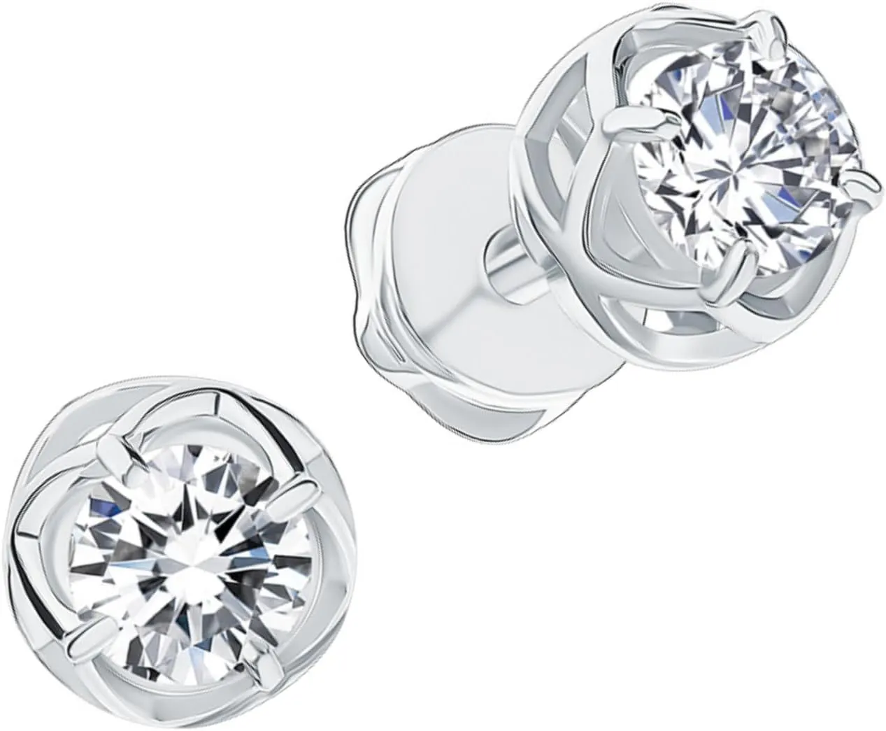 14K Gold Floral Round Diamond (1.00ct) Stud Earring, Solitaire Accent Clover Design, Minimalist Dainty Jewelry, Elegant Gift for Her.