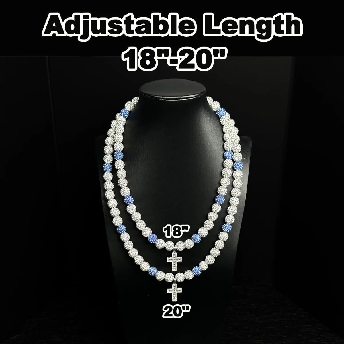 16 Inch Baseball Necklaces for Boys, 18-20 Inch Baseball Necklace, Rhinestone Baseball Bead Necklace, Baseball Cross Necklace for Men, Adjustable Baseball Drip Bling Necklace for Baseball Team Lovers
