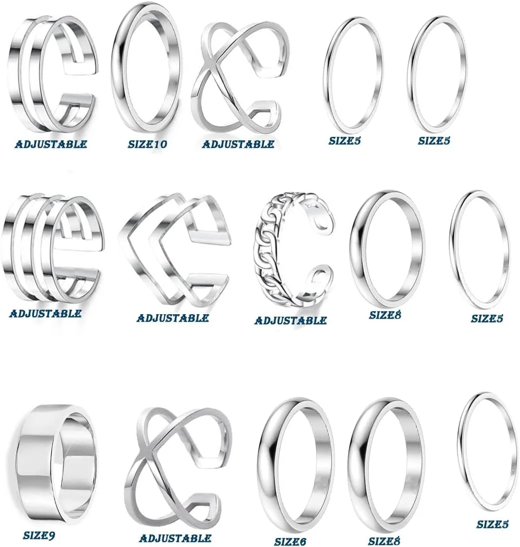 17PCS Silver Knuckle Rings for Women Stainless Steel Rings Set Midi Stackable Rings Simple Smooth Finger Rings Silver Adjustable Rings Jewelry Gift