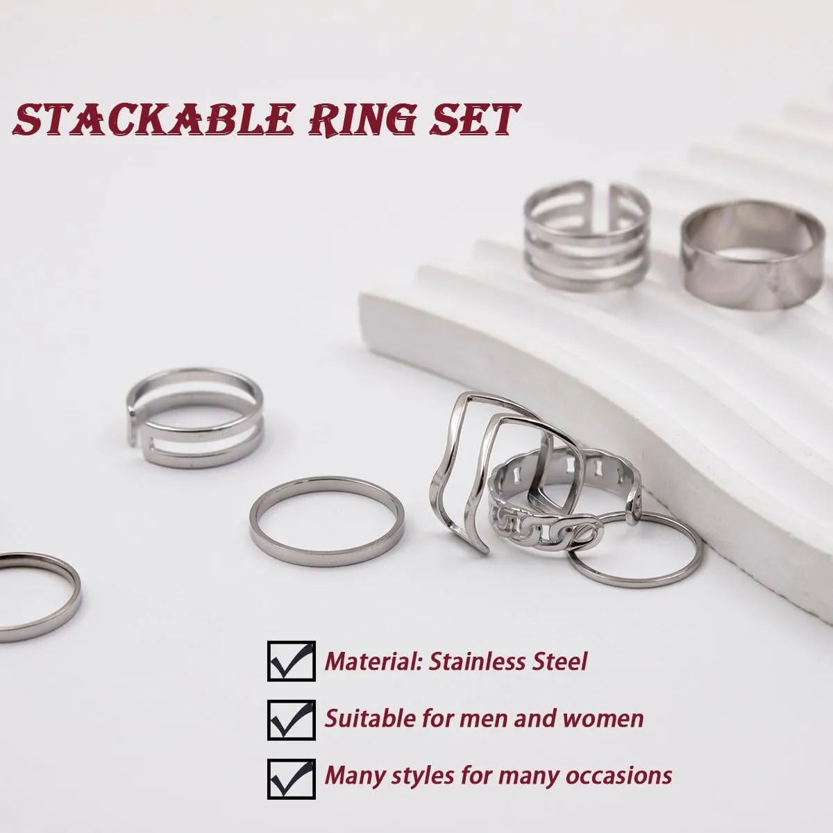 17PCS Silver Knuckle Rings for Women Stainless Steel Rings Set Midi Stackable Rings Simple Smooth Finger Rings Silver Adjustable Rings Jewelry Gift