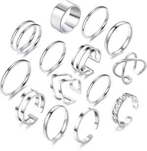 17PCS Silver Knuckle Rings for Women Stainless Steel Rings Set Midi Stackable Rings Simple Smooth Finger Rings Silver Adjustable Rings Jewelry Gift
