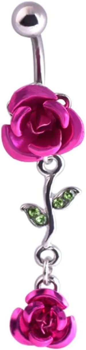 1Pc Belly Button Ring Women Dual Rose Flower Navel Ring Body Piercing Jewelry Gift Rose Red