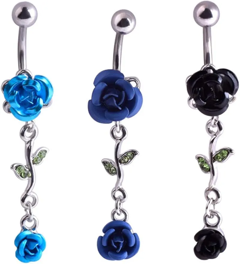 1Pc Belly Button Ring Women Dual Rose Flower Navel Ring Body Piercing Jewelry Gift Rose Red