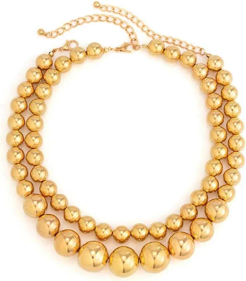 2 Tier Women Boho 1920s Pearls Choker Necklaces Silver Gold Dainty Pearls Layered Choker Necklaces Fashion Chunky Pendant Multilayer Adjustable Layering Chain Necklaces for Women