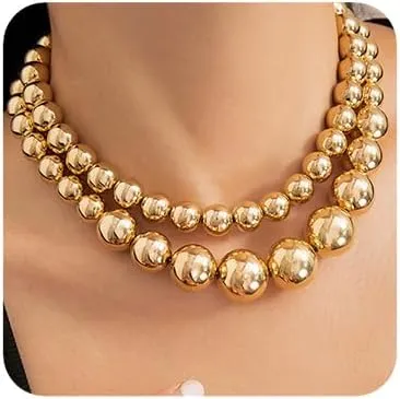 2 Tier Women Boho 1920s Pearls Choker Necklaces Silver Gold Dainty Pearls Layered Choker Necklaces Fashion Chunky Pendant Multilayer Adjustable Layering Chain Necklaces for Women