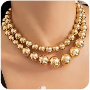 2 Tier Women Boho 1920s Pearls Choker Necklaces Silver Gold Dainty Pearls Layered Choker Necklaces Fashion Chunky Pendant Multilayer Adjustable Layering Chain Necklaces for Women