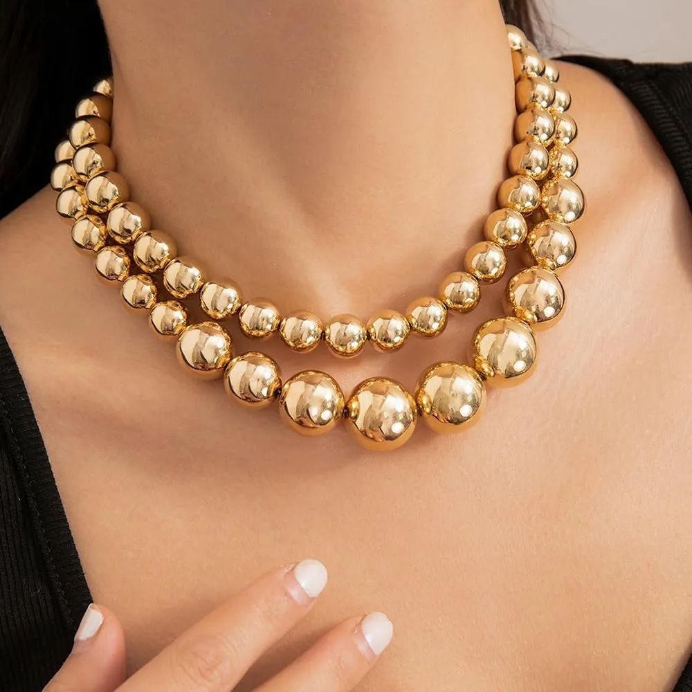 2 Tier Women Boho 1920s Pearls Choker Necklaces Silver Gold Dainty Pearls Layered Choker Necklaces Fashion Chunky Pendant Multilayer Adjustable Layering Chain Necklaces for Women