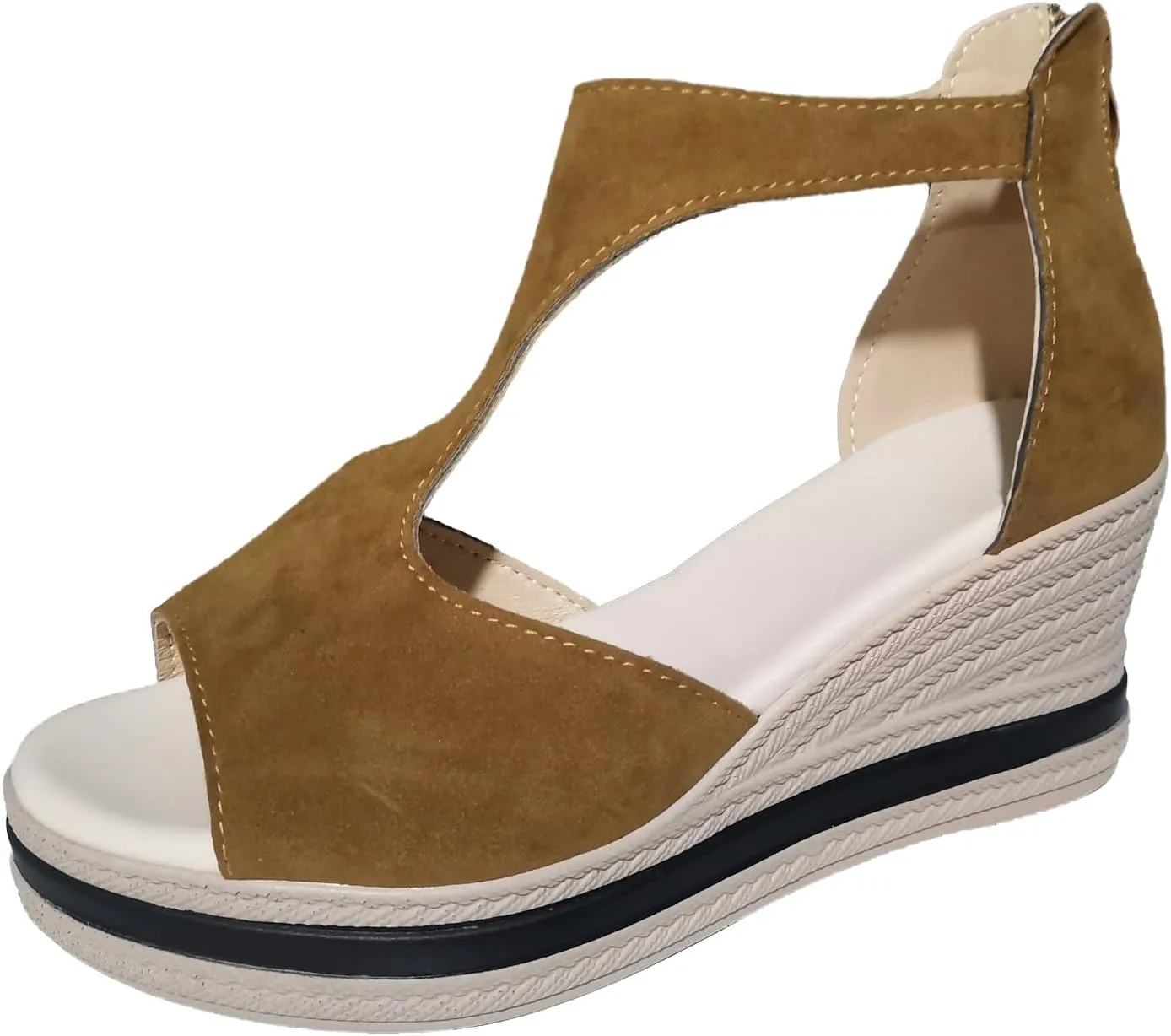 2025 Wedge Sandals for Women Comfortable Breathable Non-Slip Height Increase Espadrilles Walking Footwear with Ankle Strap Summer Dressy Dance Party Casual Shoe Indoor/Outdoor Open Toe Slip-On Slipper