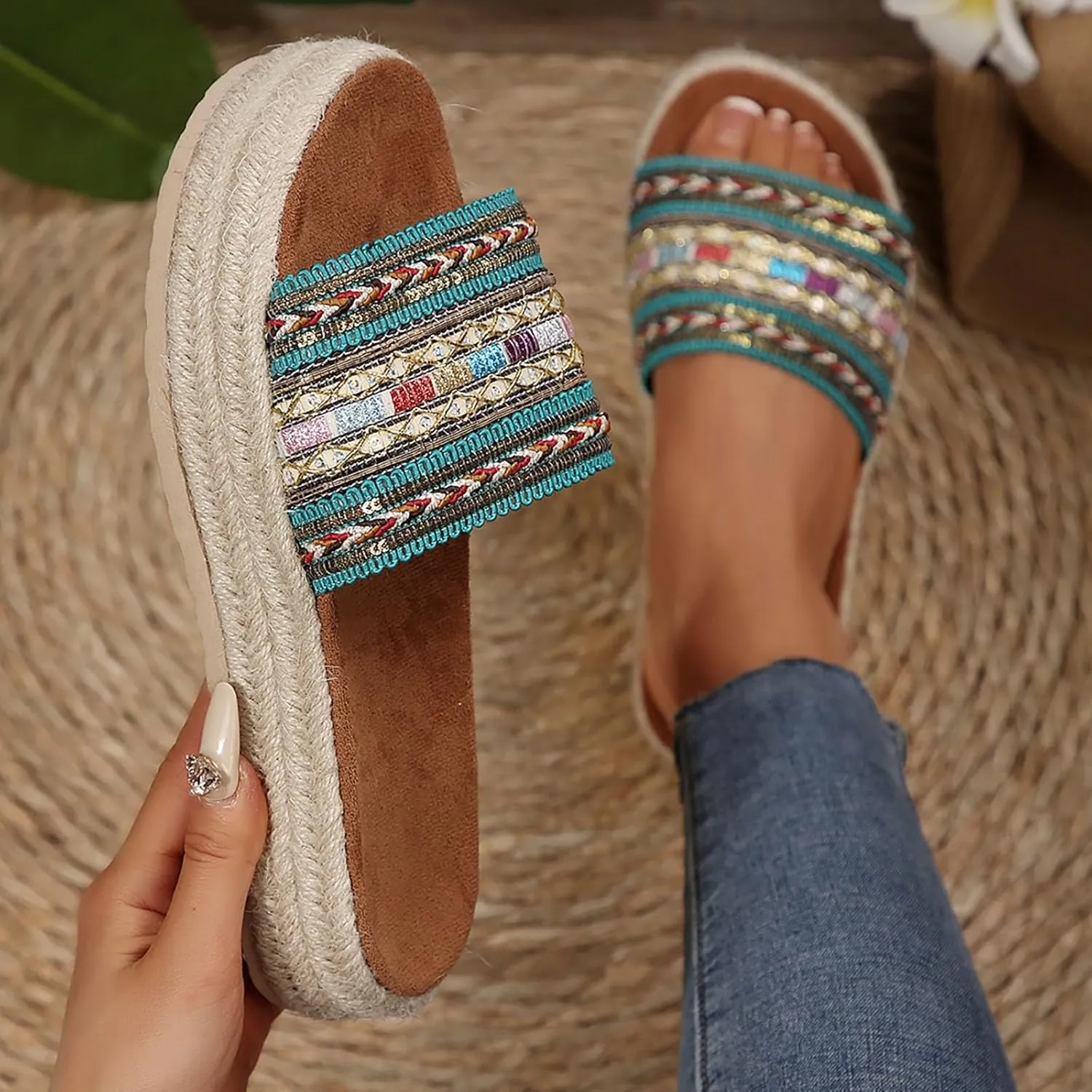 2025 Wedges Sandals for Women Breathable Indoor/Outdoor Mesh Espadrilles Platform Walking Footwear Summer Beach Vacation Slippers Fashion Comfortable Open Toe Soft Sole Wedge Heel Shoe