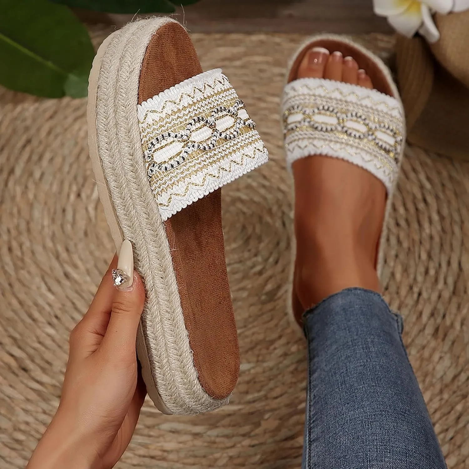 2025 Wedges Sandals for Women Breathable Indoor/Outdoor Mesh Espadrilles Platform Walking Footwear Summer Beach Vacation Slippers Fashion Comfortable Open Toe Soft Sole Wedge Heel Shoe