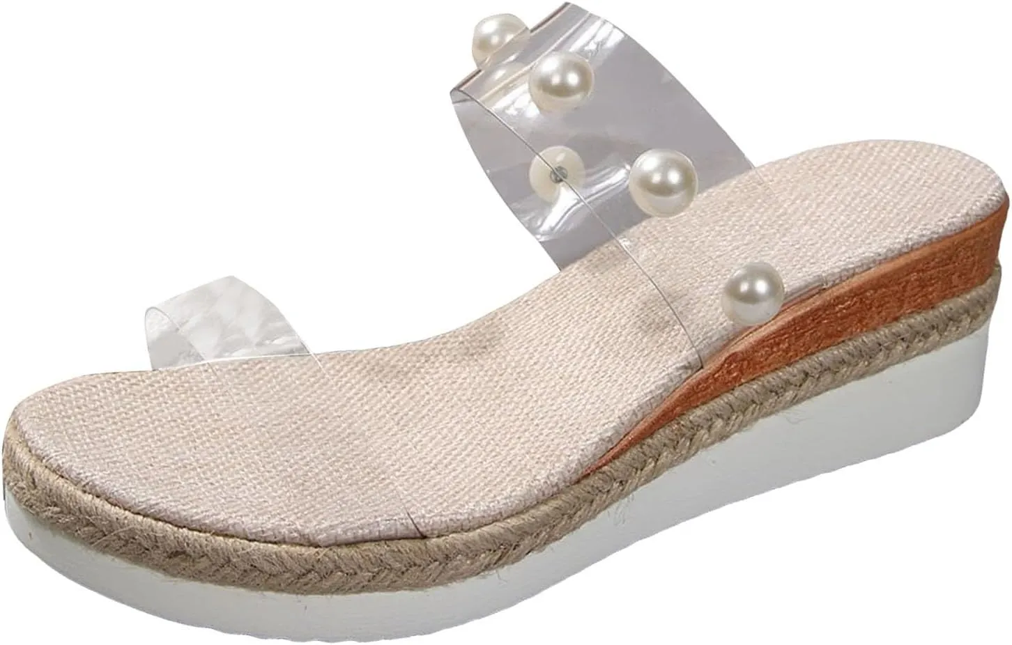2025 Wedges Sandals for Women Comfortable Ladies Dress Espadrilles Platform Slippers Breathable Non-Slip Party Wedge Heel Shoe Fashion Pearl Clear Strap Walking Footwear Summer Beach Vacation Slides