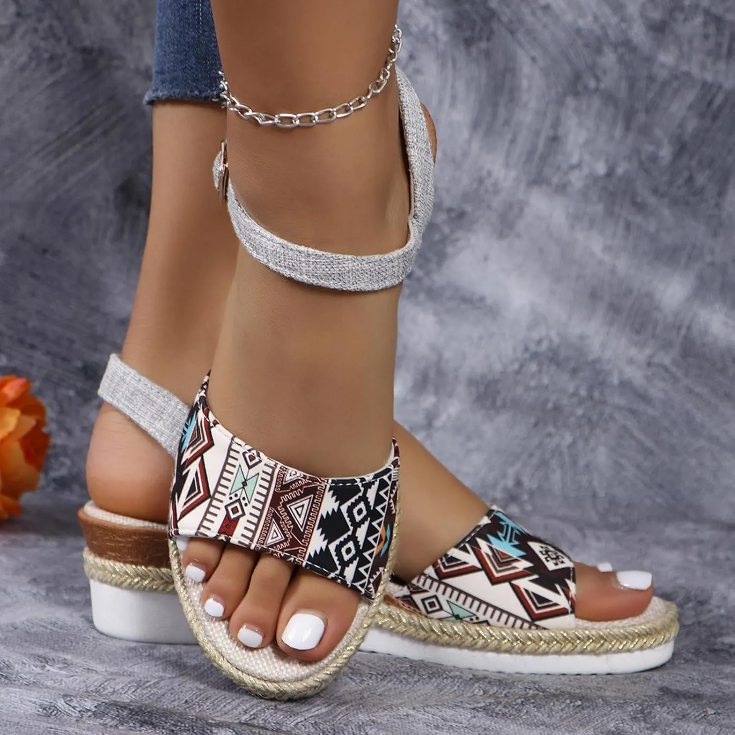 2025 Women Comfortable Wedge Heel Sandals Fashion Bohemian Retro Ladies Dress Walking Footwear with Adjustable Buckle Summer Platform Slide Slippers Breathable Vacation Espadrilles Casual Shoe