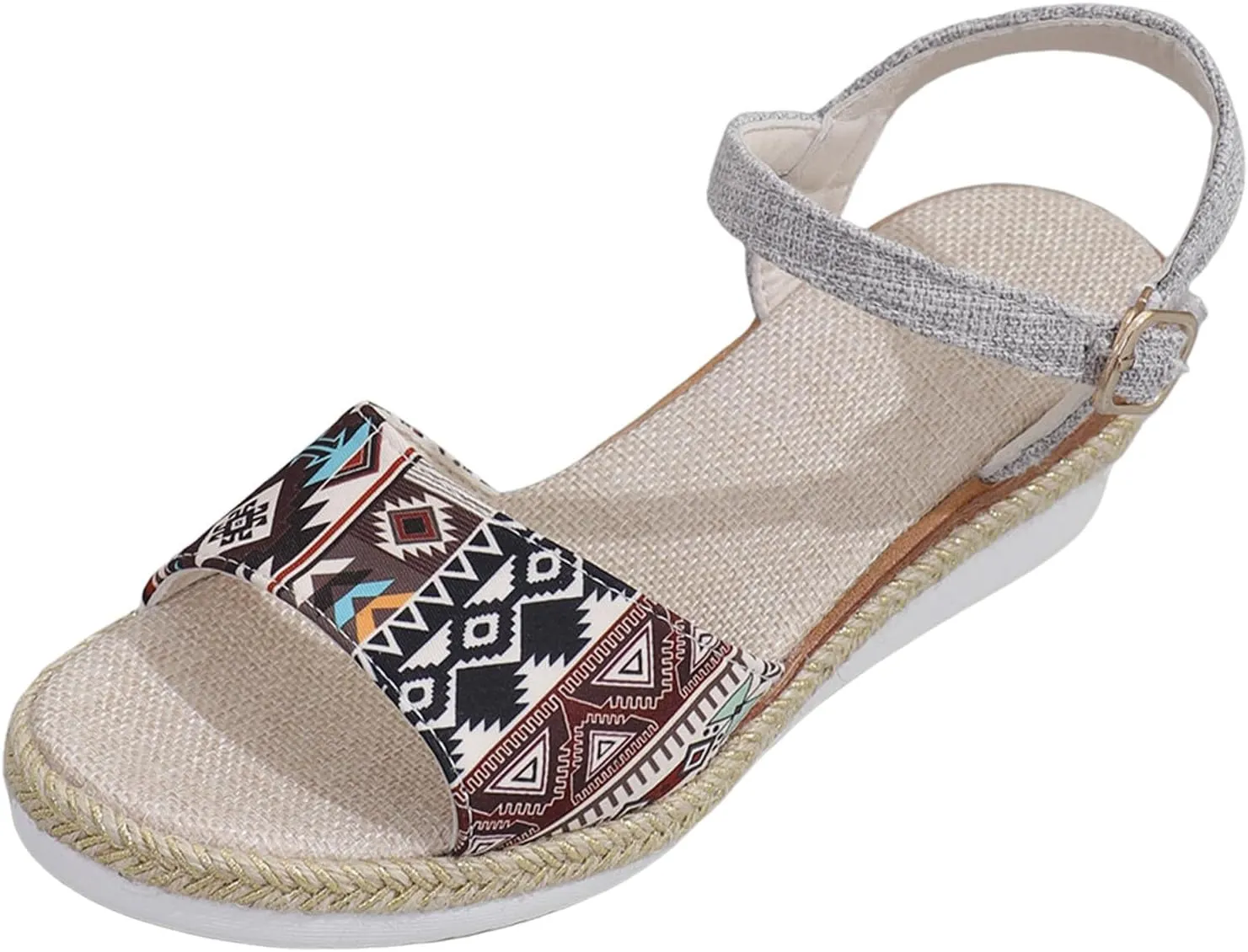 2025 Women Comfortable Wedge Heel Sandals Fashion Bohemian Retro Ladies Dress Walking Footwear with Adjustable Buckle Summer Platform Slide Slippers Breathable Vacation Espadrilles Casual Shoe