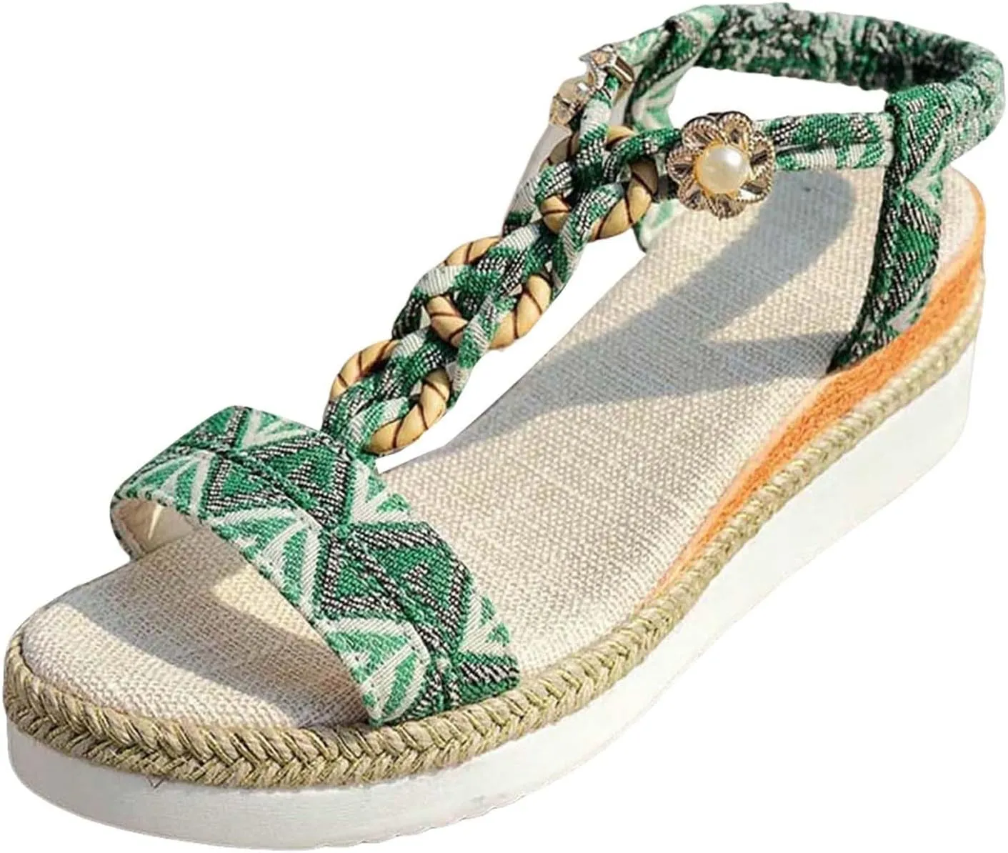 2025 Women Wedges Sandals Fashion Bohemian Roman Espadrilles Platform Slippers with Ankle Strap Comfortable Ladies Dress Non-Slip Wedge Heel Shoe Summer Breathable Beach Vacation Walking Footwear