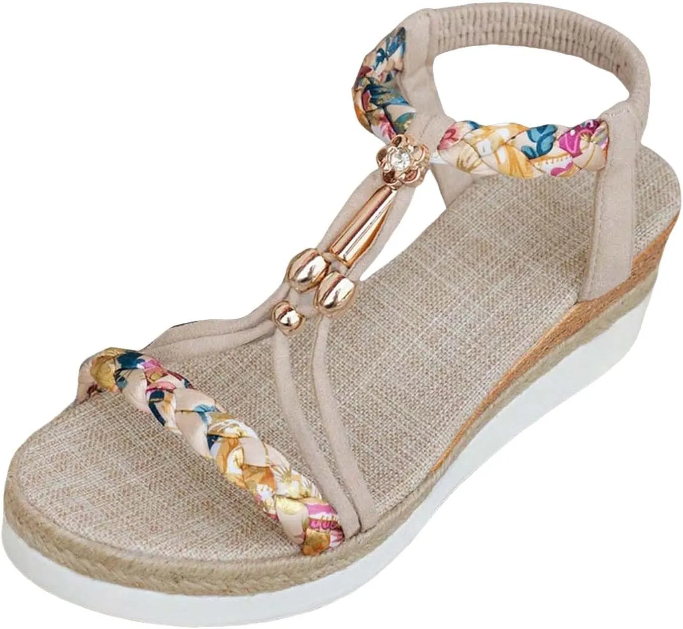 2025 Women Wedges Sandals Fashion Bohemian Roman Espadrilles Platform Slippers with Ankle Strap Comfortable Ladies Dress Non-Slip Wedge Heel Shoe Summer Breathable Beach Vacation Walking Footwear