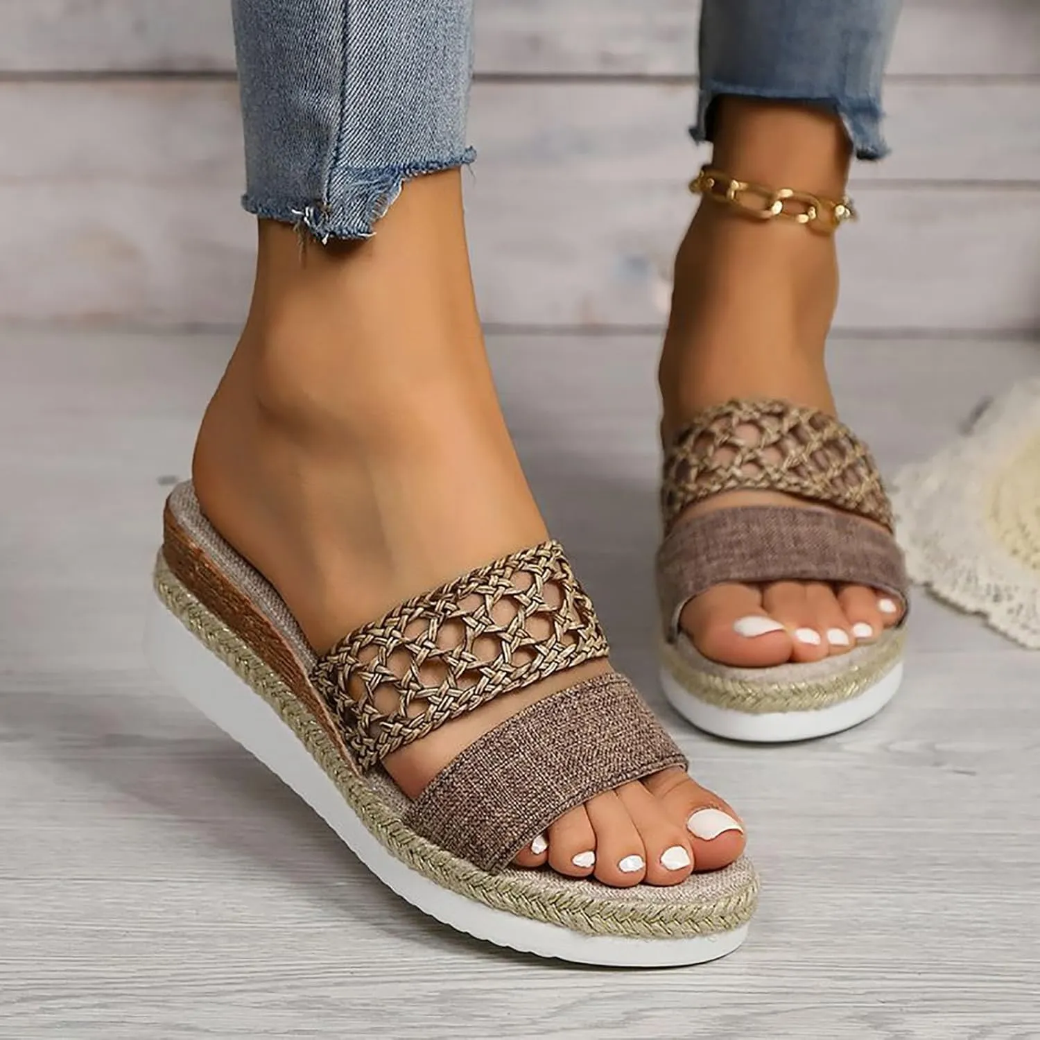 2025 Women Wedges Sandals Fashion Breathable Cut-Out Espadrilles Platform Slides Comfortable Ladies Dress Slip-On Slippers Summer Beach Vacation Casual Shoe Indoor/Outdoor Open Toe Walking Footwear