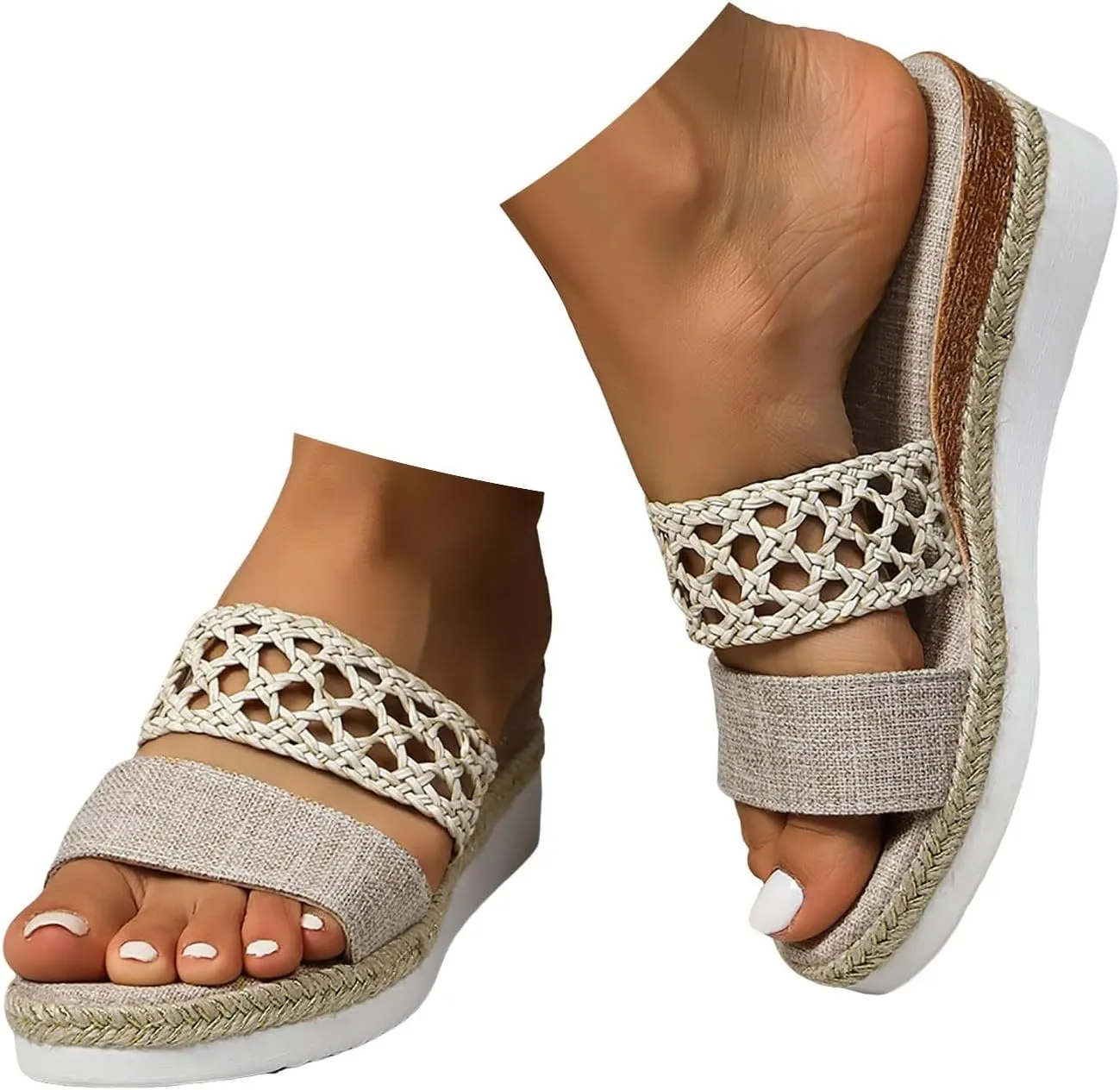 2025 Women Wedges Sandals Fashion Breathable Cut-Out Espadrilles Platform Slides Comfortable Ladies Dress Slip-On Slippers Summer Beach Vacation Casual Shoe Indoor/Outdoor Open Toe Walking Footwear