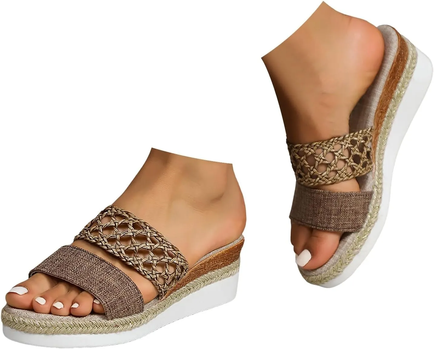 2025 Women Wedges Sandals Fashion Breathable Cut-Out Espadrilles Platform Slides Comfortable Ladies Dress Slip-On Slippers Summer Beach Vacation Casual Shoe Indoor/Outdoor Open Toe Walking Footwear