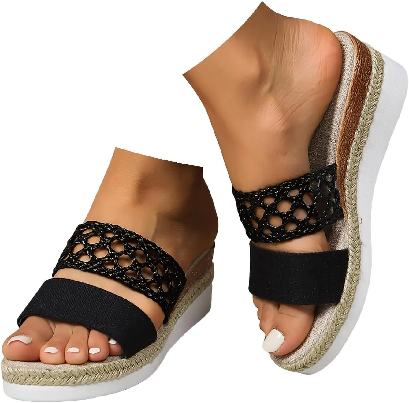 2025 Women Wedges Sandals Fashion Breathable Cut-Out Espadrilles Platform Slides Comfortable Ladies Dress Slip-On Slippers Summer Beach Vacation Casual Shoe Indoor/Outdoor Open Toe Walking Footwear