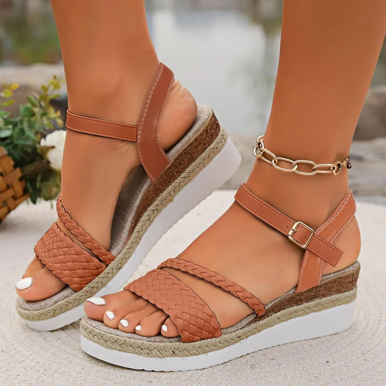 2025 Women Wedges Sandals Fashion Ladies Dress Espadrilles Platform Walking Footwear with Adjustable Buckle Comfortable Breathable Slip-On Wedge Heel Shoe Indoor/Outdoor Summer Vacation Slides