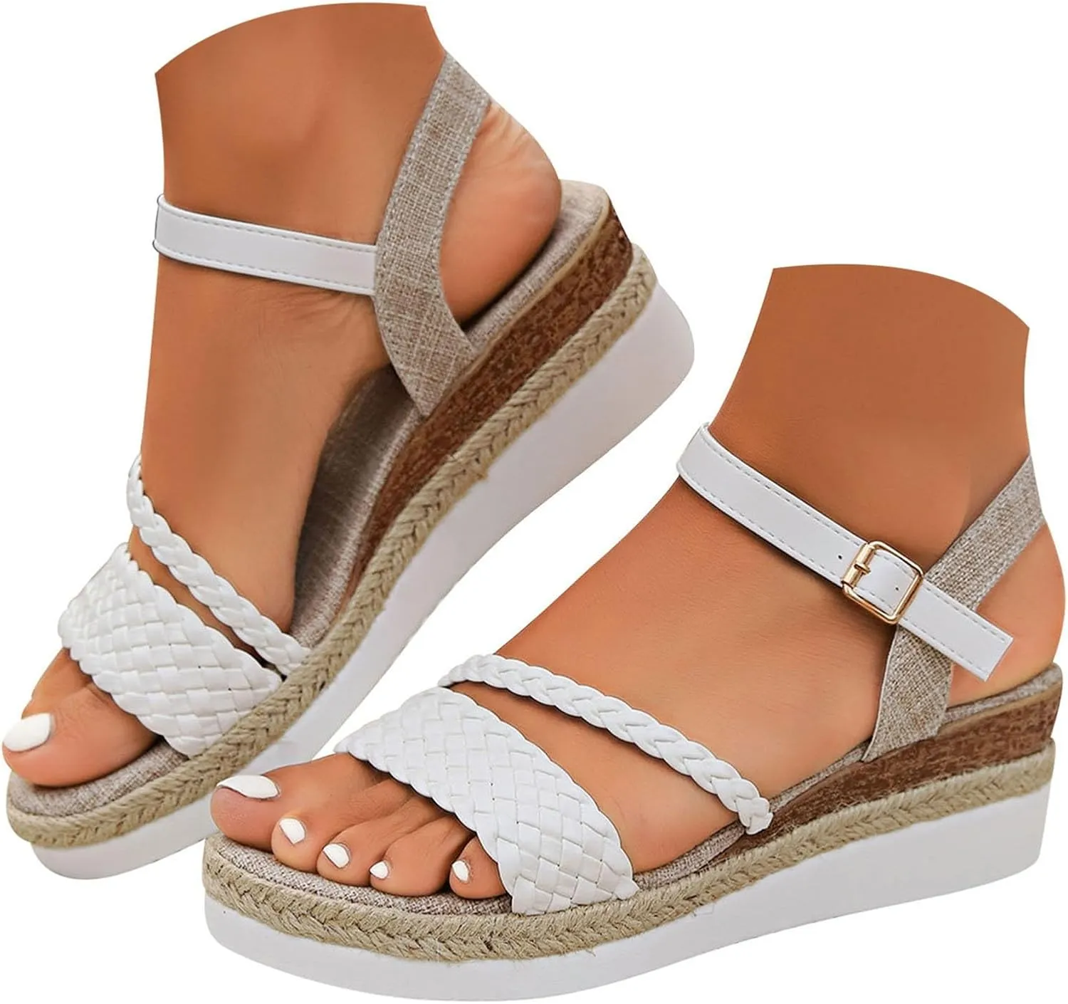 2025 Women Wedges Sandals Fashion Ladies Dress Espadrilles Platform Walking Footwear with Adjustable Buckle Comfortable Breathable Slip-On Wedge Heel Shoe Indoor/Outdoor Summer Vacation Slides