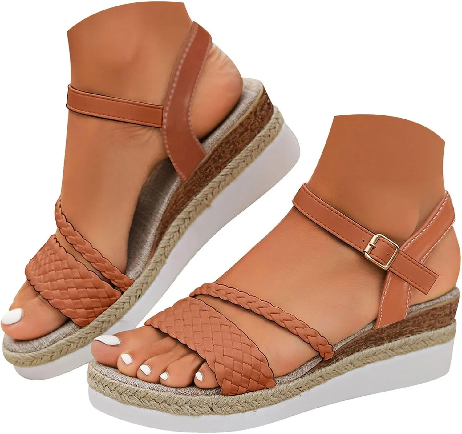 2025 Women Wedges Sandals Fashion Ladies Dress Espadrilles Platform Walking Footwear with Adjustable Buckle Comfortable Breathable Slip-On Wedge Heel Shoe Indoor/Outdoor Summer Vacation Slides
