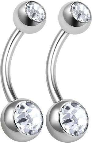 2pcs 14g 3/8 Belly Button Rings Navel Stud Surgical Steel Earring Piercing Jewelry Banana Non Dangle Navel Crystals D4MCW