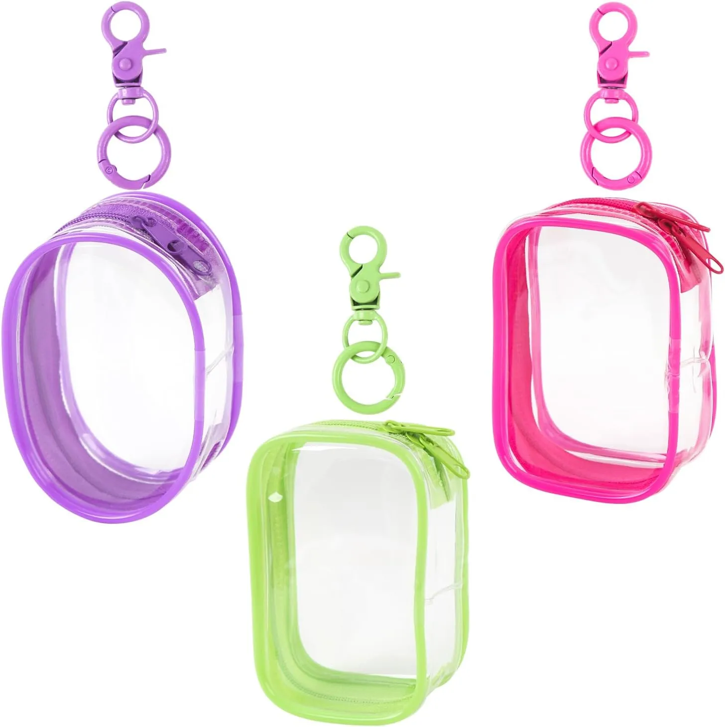 3 Pcs Mini Clear Makeup Bag Keychain Small Waterproof Display Zipper Pouch Pocket Lipstick Bag Organizer Storage Pouches 3 Colors