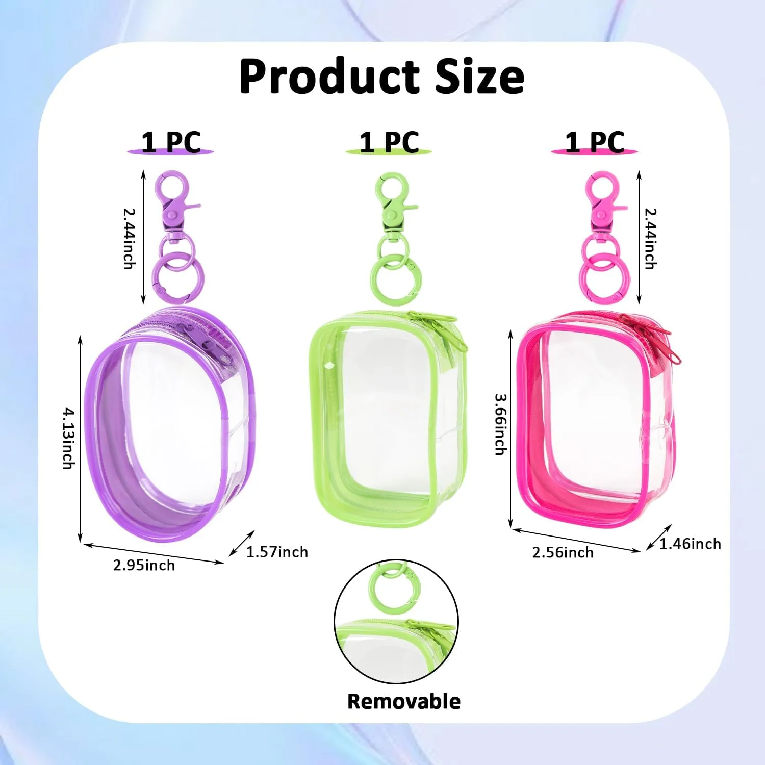 3 Pcs Mini Clear Makeup Bag Keychain Small Waterproof Display Zipper Pouch Pocket Lipstick Bag Organizer Storage Pouches 3 Colors