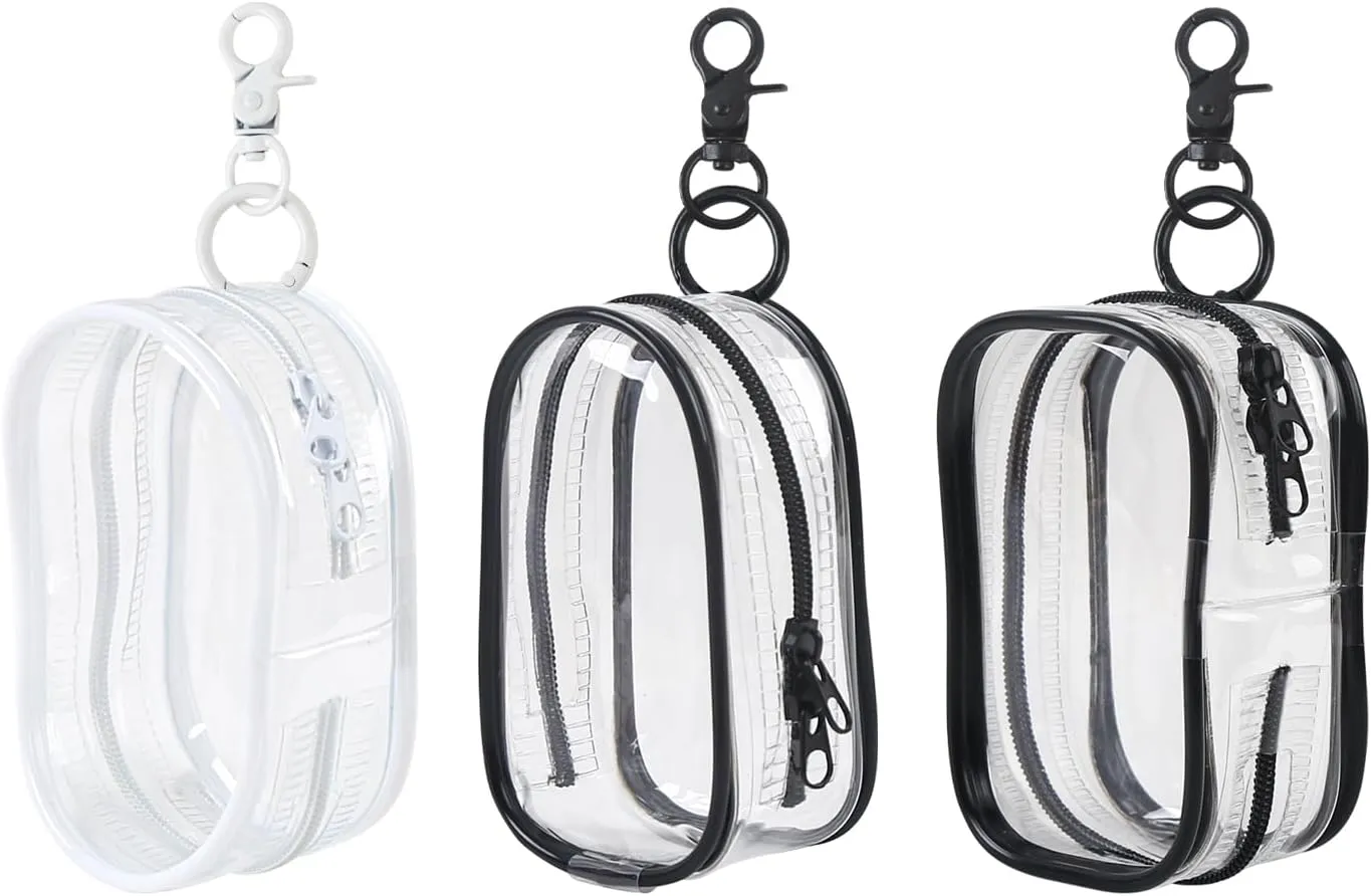 3 Pcs Mini Clear Makeup Bag Keychain Small Waterproof Display Zipper Pouch Pocket Lipstick Bag Organizer Storage Pouches 3 Style