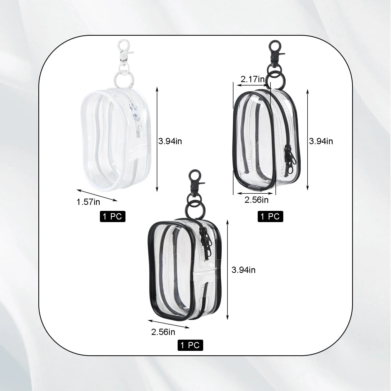 3 Pcs Mini Clear Makeup Bag Keychain Small Waterproof Display Zipper Pouch Pocket Lipstick Bag Organizer Storage Pouches 3 Style