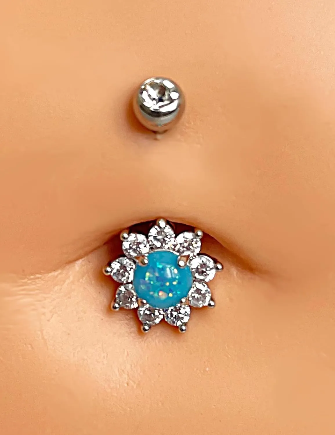 316L Surgical Steel Belly Button Rings - Cubic Zirconia Dangling Navel Rings, 14 Gauge 10 mm Screw On Piercing Stud