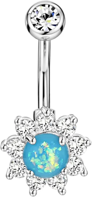 316L Surgical Steel Belly Button Rings - Cubic Zirconia Dangling Navel Rings, 14 Gauge 10 mm Screw On Piercing Stud