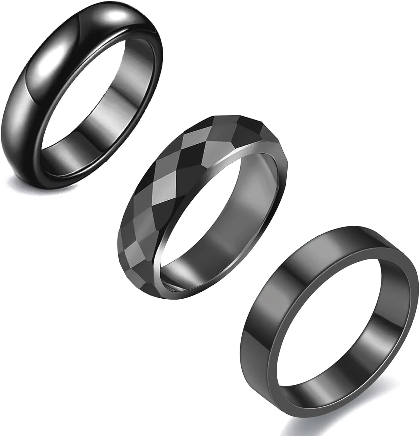 3pcs Hematite Rings for Women Men Genuine Black Hematite Stone Rings Set