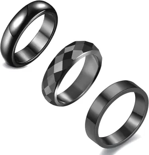 3pcs Hematite Rings for Women Men Genuine Black Hematite Stone Rings Set