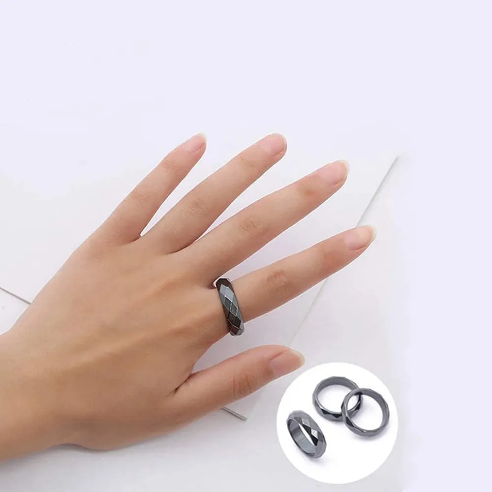 3pcs Hematite Rings for Women Men Genuine Black Hematite Stone Rings Set