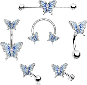 6PCS 14G Stainless Steel Belly Button Rings Navel Rings Blue Nose Rings Earrings Lip Rings Tongue Rings CZ Curved Barbell Piercing Belly Rings for Women