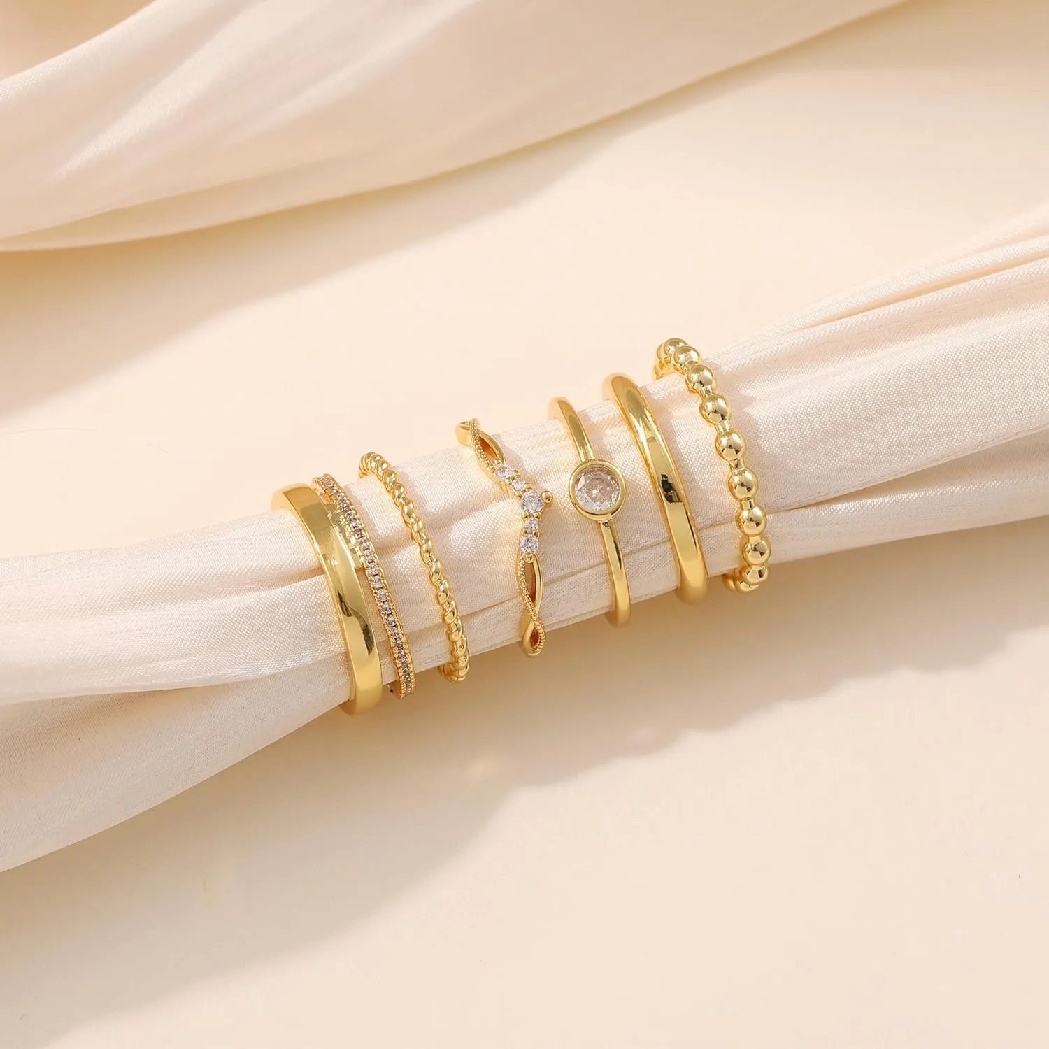 6PCS Stackable Gold Rings for Women Non Tarnish Trendy Dainty 14K Gold Filled Stacking Cubic Zirconia Thumb Ring Set Pack Statement Chunky Band Rings Promise Engagement Rings Size 6-10