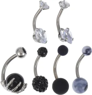 6Pcs Stainless Steel Belly Rings Comfortable Navel Jewelry with Zirconia for Parties and Beach Safe Body Piercing Jewels for Women