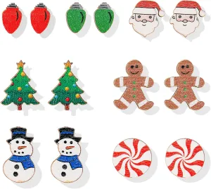 7 Pairs Christmas Stud Earrings for Women Christmas Earrings Bulk Christmas Candy Cane Snowman Santa Claus Sock Christmas Tree Earrings Christmas Gifts for Teen Girls