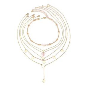 7PC Layered Necklaces for Women Gold Necklace Stack Jewelry Set Includes Choker Necklace for WomenPearl NecklaceColorful Butterfly Pendant NecklaceGold Bar NecklaceHeart NecklacePentagram Necklac