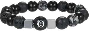 8 Ball Bracelet Black Cool Punk Natural Lava Stone Obsidian Beaded Bracelet for Women Men
