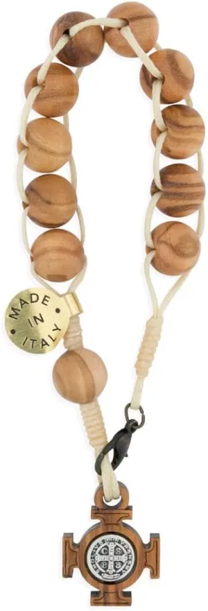 8mm Saint Benedict Benito One Decade Rosary | Genuine Olive Wood Beads for Men | Christian Jewelry