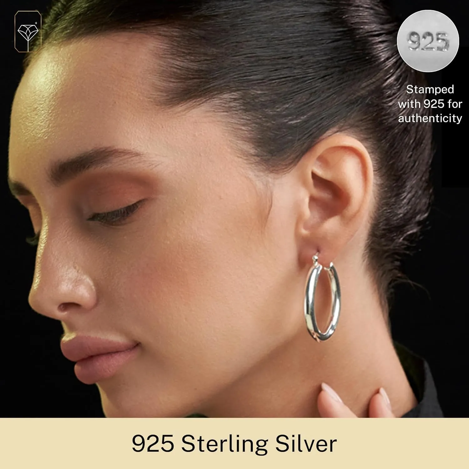 925 Sterling Silver Polished Chunky Hoop Earrings for Women | Hypoallergenic Round Sterling Silver Hoop Earrings | Lightweight Thick Silver Earrings Hoops 1, 1.5 & 2 Inches by MAX   STONE
