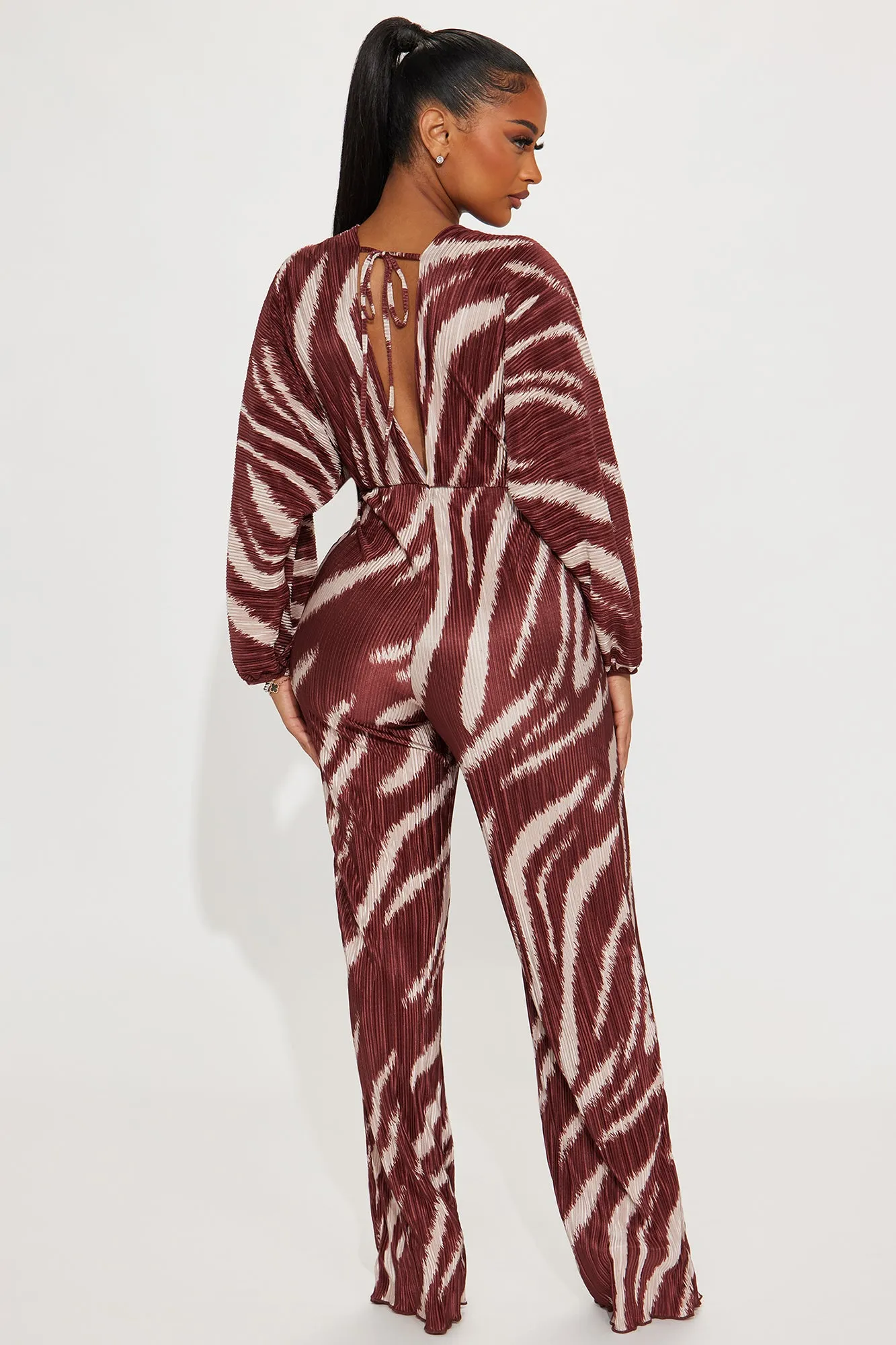 Above Rank Plisse Jumpsuit  - Brown/combo