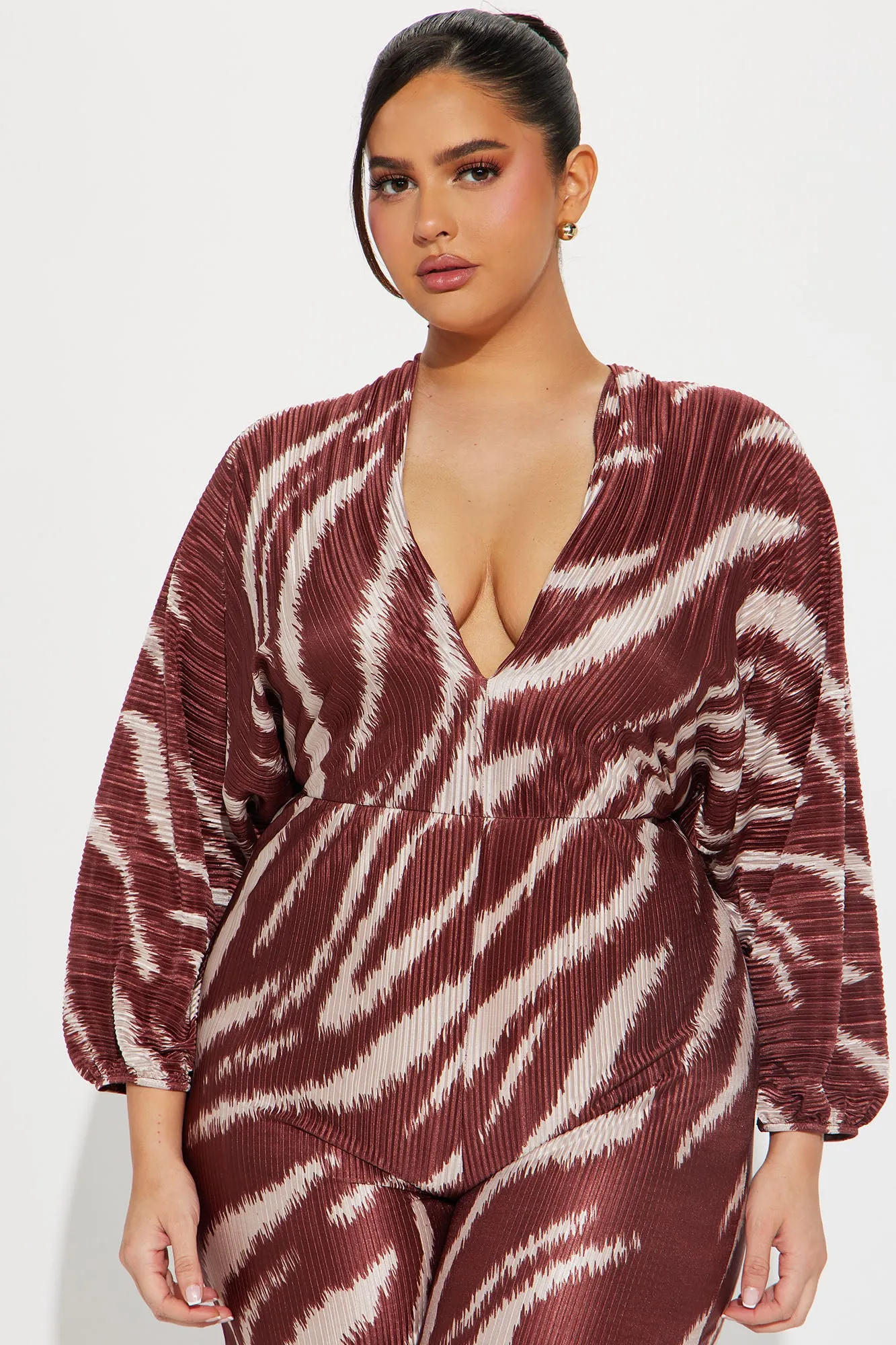 Above Rank Plisse Jumpsuit  - Brown/combo