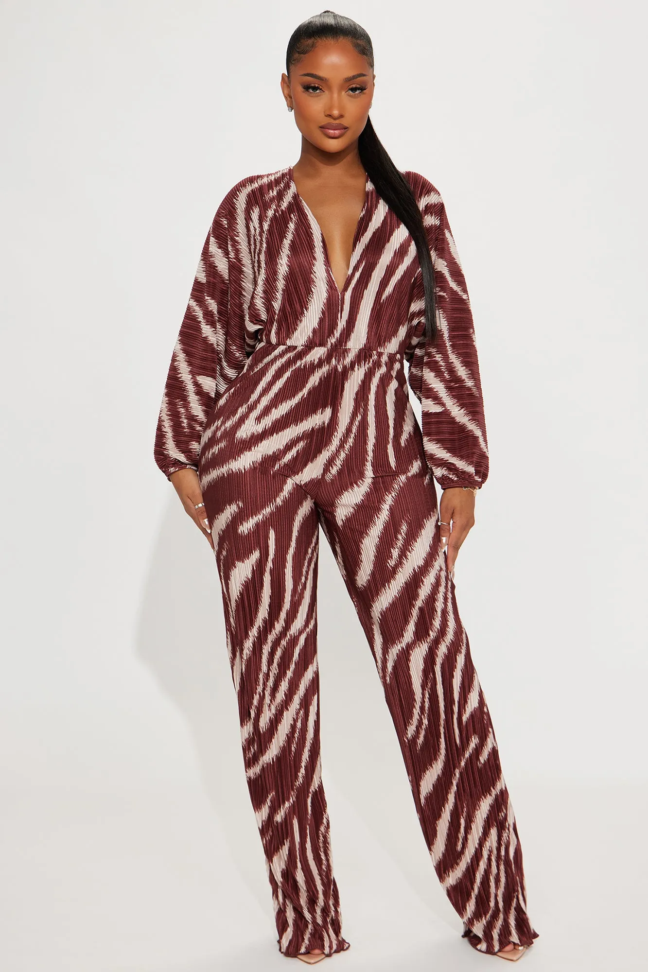 Above Rank Plisse Jumpsuit  - Brown/combo