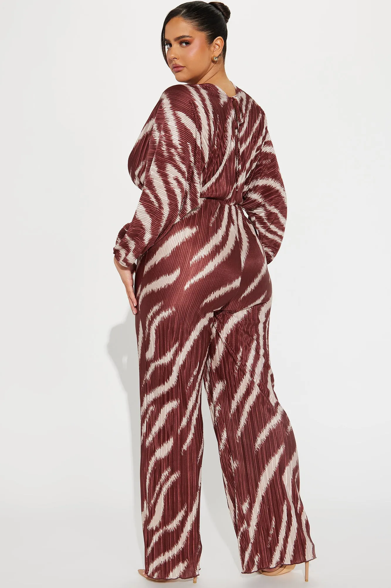 Above Rank Plisse Jumpsuit  - Brown/combo