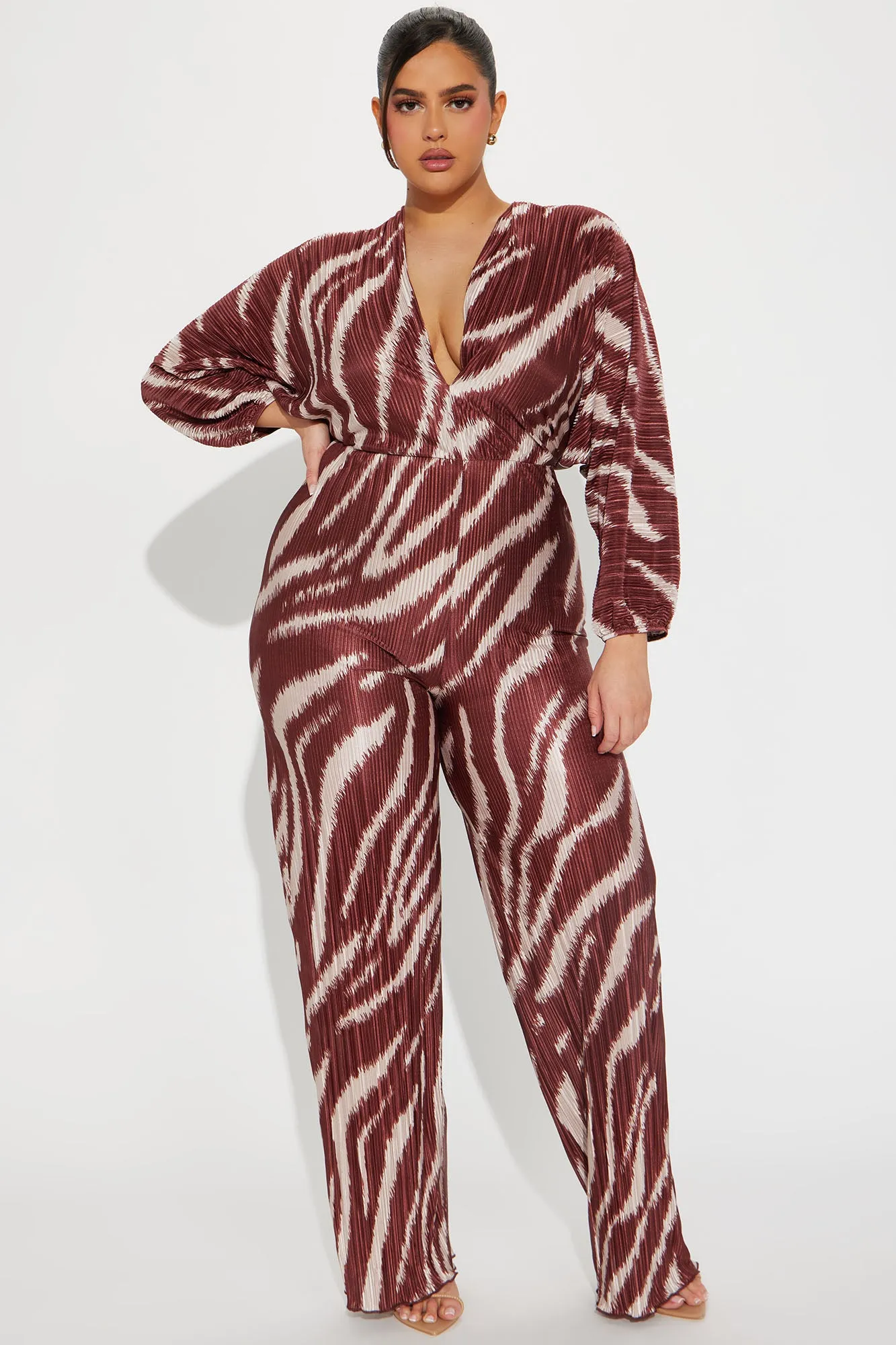 Above Rank Plisse Jumpsuit  - Brown/combo